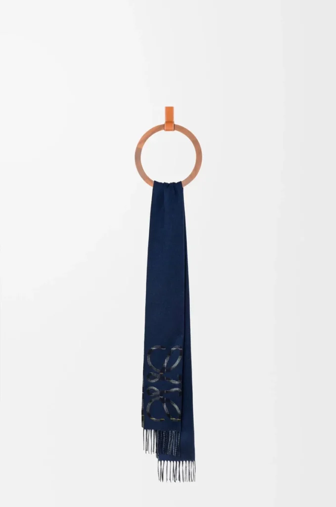 Anagramm-Schal aus Seide und Kaschmir Marineblau/Anthrazit/Marineblau