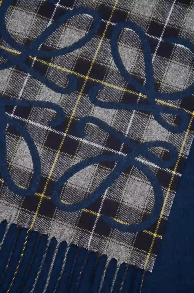 Anagramm-Schal aus Seide und Kaschmir Marineblau/Anthrazit/Marineblau