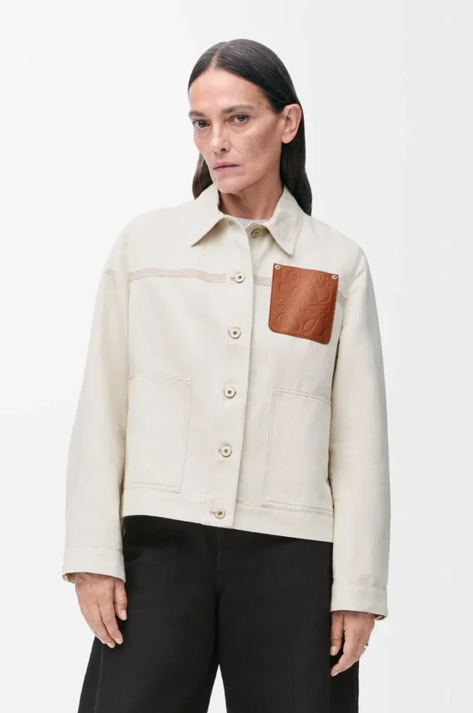 Arbeitsjacke aus Baumwolle und Leinen Ecru
