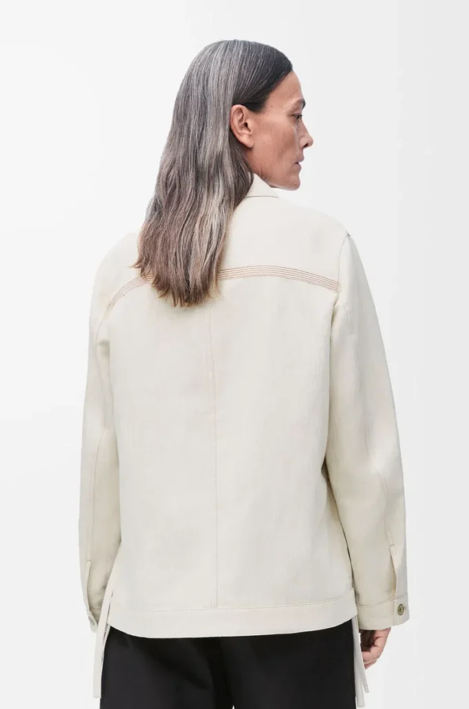 Arbeitsjacke aus Baumwolle und Leinen Ecru