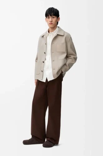 Arbeitsjacke aus Wolle und Kaschmir Hellbeige Melange