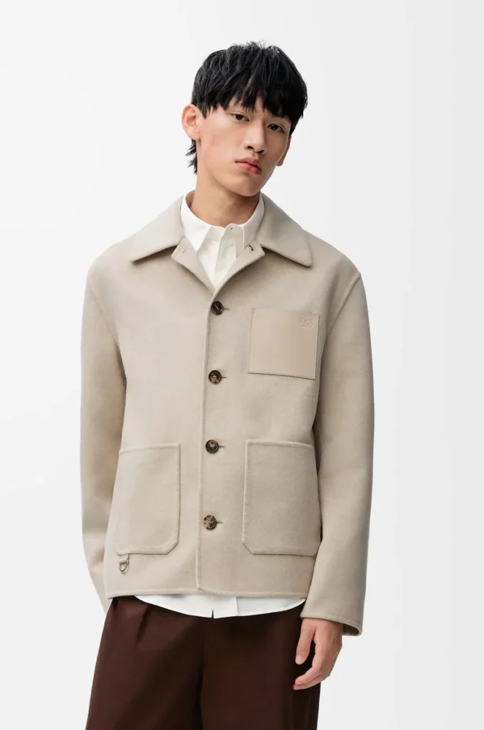 Arbeitsjacke aus Wolle und Kaschmir Hellbeige Melange