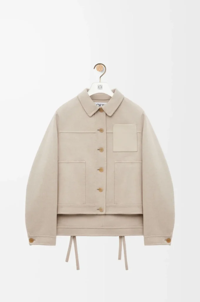 Arbeitsjacke aus Wolle und Kaschmir Hellbeige meliert