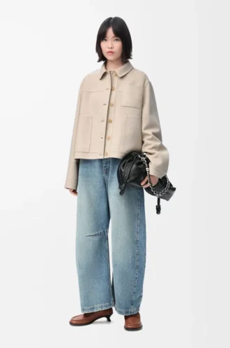 Arbeitsjacke aus Wolle und Kaschmir Hellbeige meliert