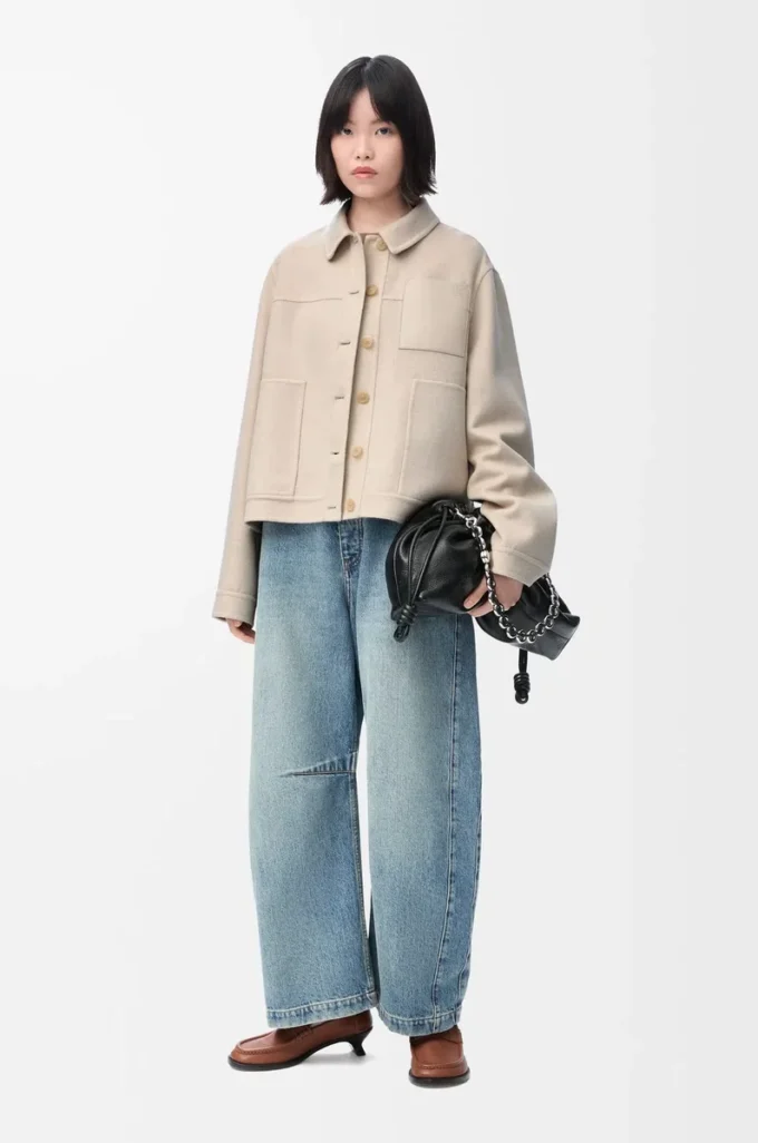 Arbeitsjacke aus Wolle und Kaschmir Hellbeige meliert