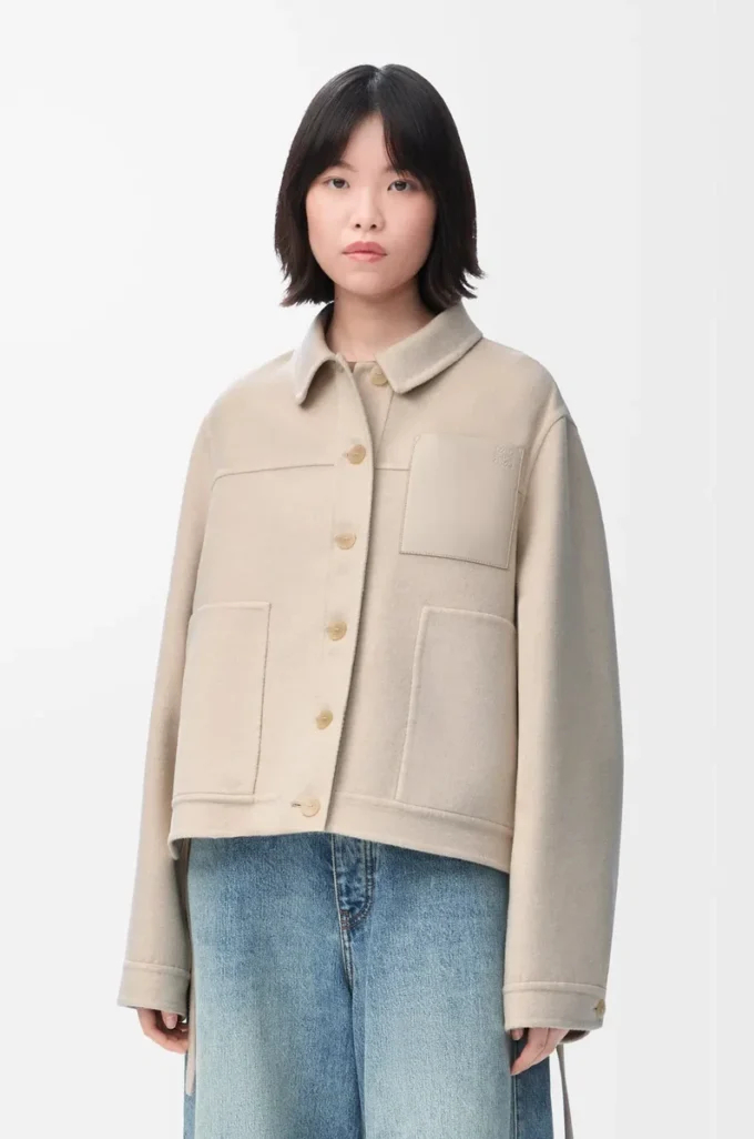Arbeitsjacke aus Wolle und Kaschmir Hellbeige meliert