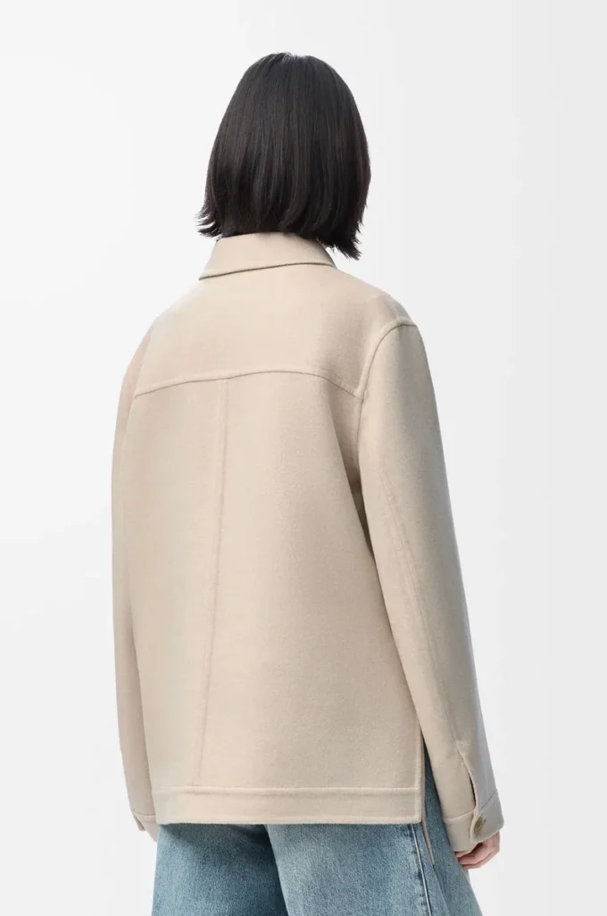 Arbeitsjacke aus Wolle und Kaschmir Hellbeige meliert