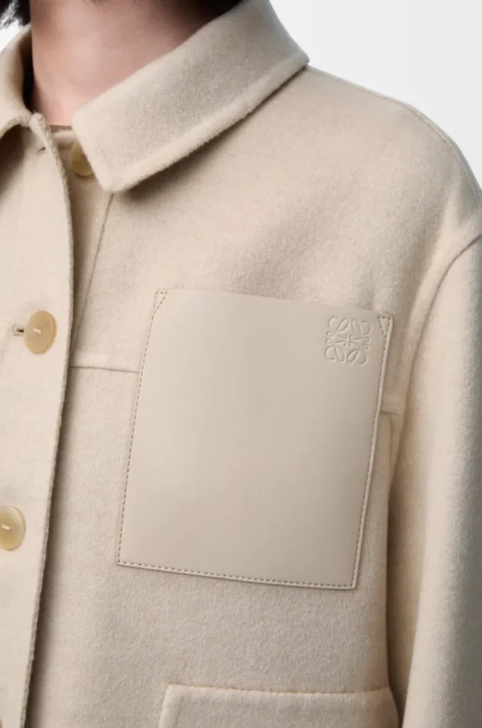 Arbeitsjacke aus Wolle und Kaschmir Hellbeige meliert