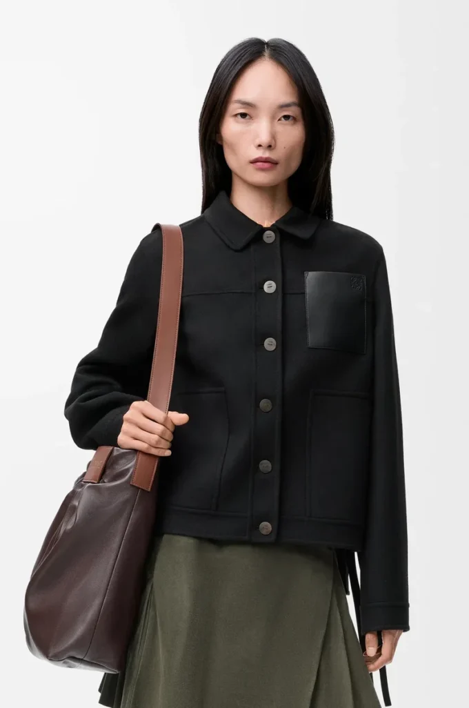 Arbeitsjacke aus Wolle und Kaschmir Schwarz