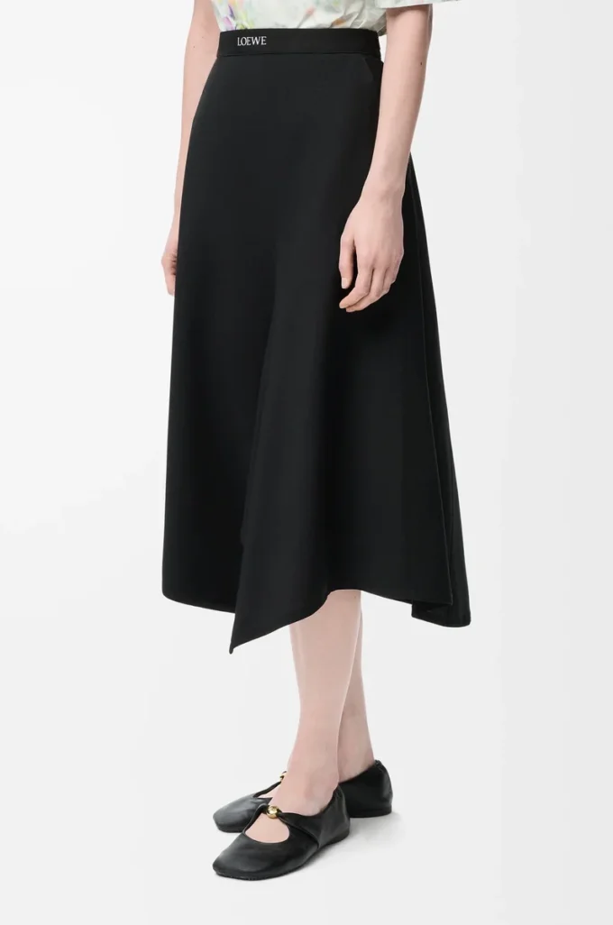 Asymmetrischer Rock aus Wolle Schwarz