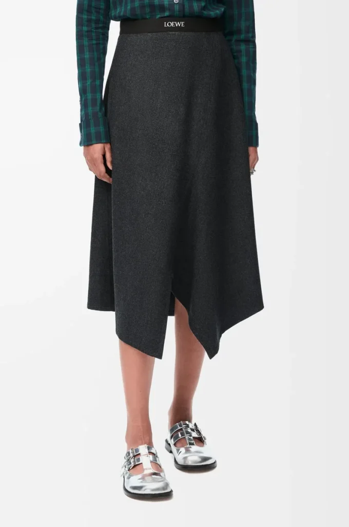Asymmetrischer Rock aus Wolle und Kaschmir Charcoal Melange