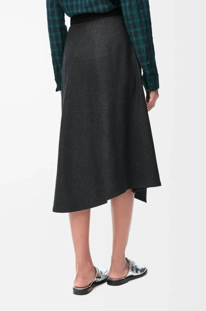 Asymmetrischer Rock aus Wolle und Kaschmir Charcoal Melange