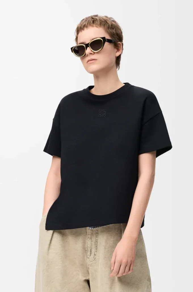 Asymmetrisches T-Shirt aus Baumwollmischung Schwarz