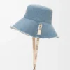 Ausgefranste Fischerhut aus Denim und Kalbsleder Blue Denim