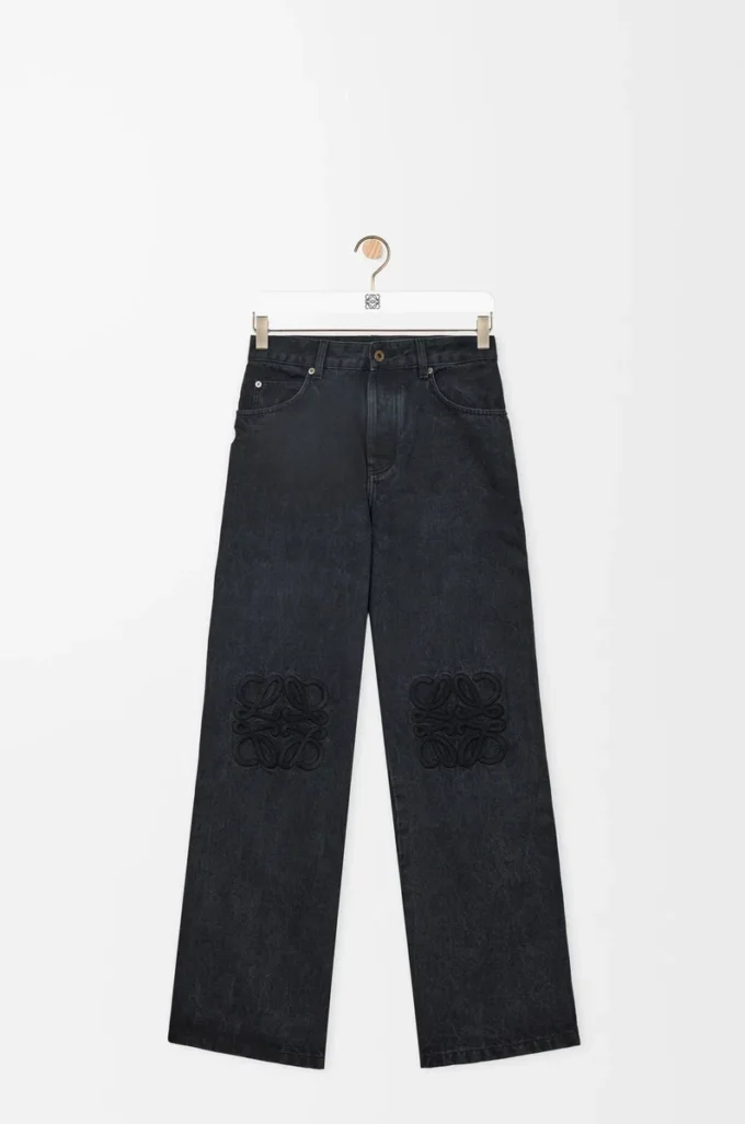 Baggy-Jeans mit Anagramm-Motiv aus Denim Schwarz