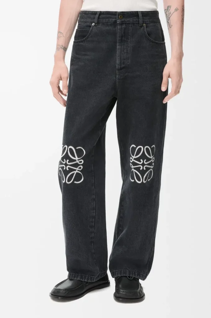 Baggy-Jeans mit Anagramm-Motiv aus Denim Schwarz