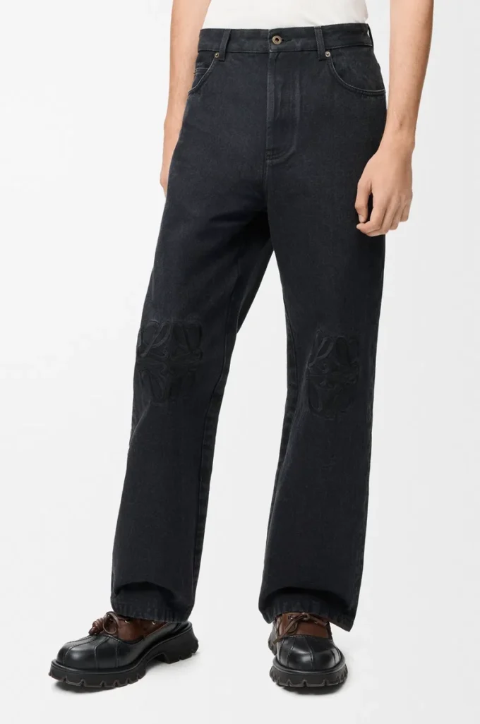 Baggy-Jeans mit Anagramm-Motiv aus Denim Schwarz