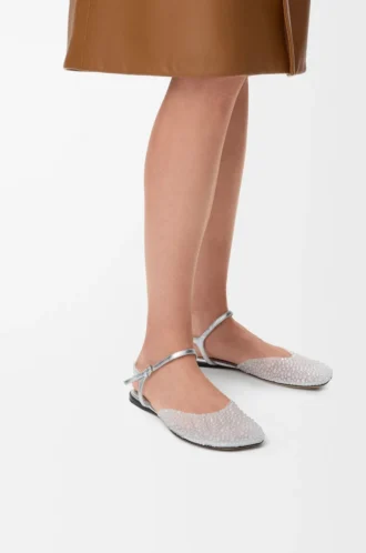 Ballerinas mit Knöchelriemen aus verziertem Mesh, transparent