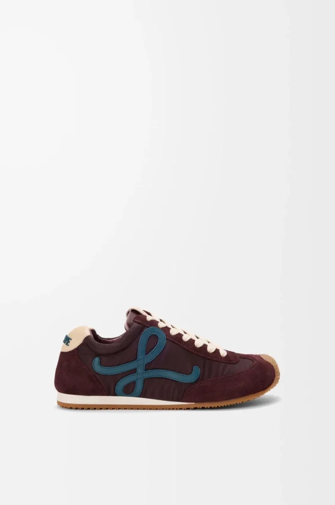 Ballet Runner 2.0 aus Nylon und Kalbsleder Burgunderrot/Entenblau/Teigfarben