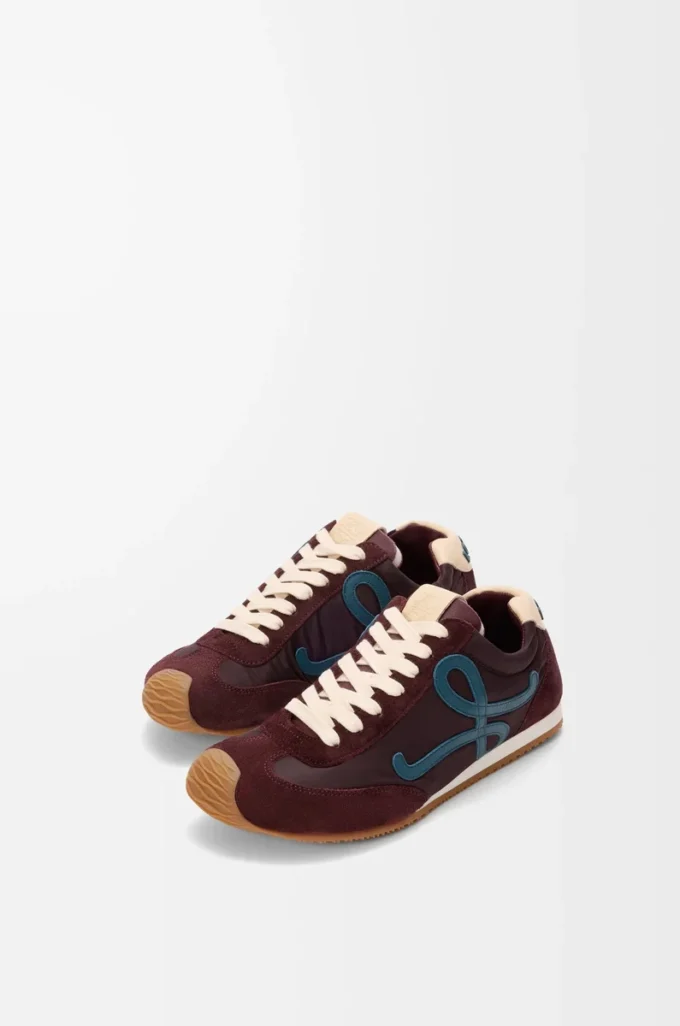 Ballet Runner 2.0 aus Nylon und Kalbsleder Burgunderrot/Entenblau/Teigfarben