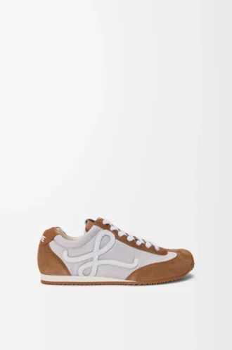 Ballet Runner 2.0 aus Nylon und Kalbsleder Grau/Weiß/Hellbraun