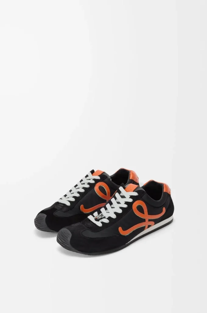 Ballet Runner 2.0 aus Nylon und Kalbsleder Schwarz/Orange/Hellgrün