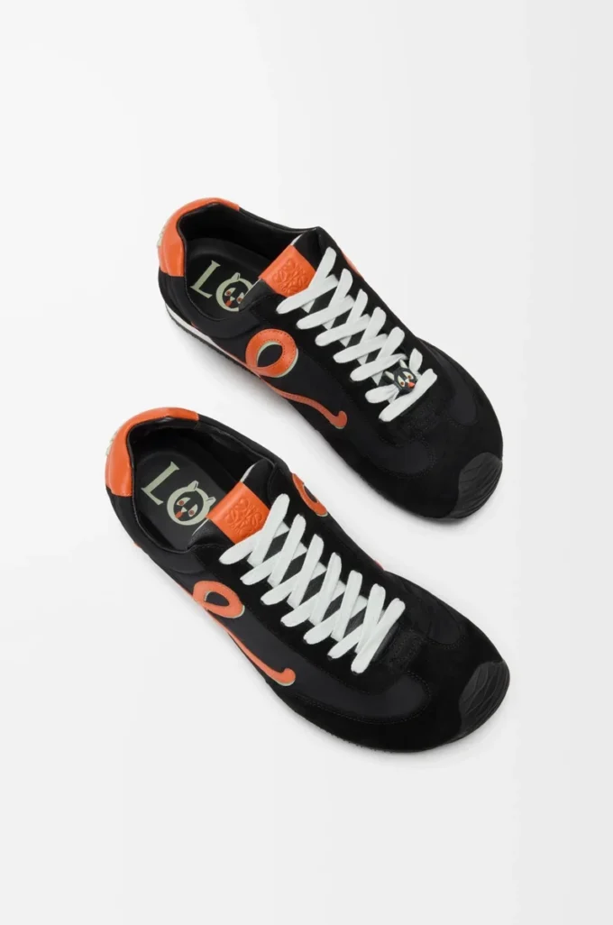 Ballet Runner 2.0 aus Nylon und Kalbsleder Schwarz/Orange/Hellgrün