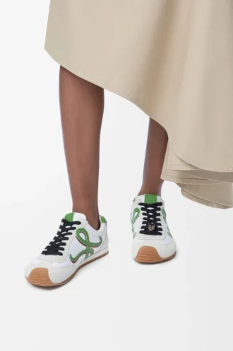 Ballet Runner 2.0 aus Nylon und Kalbsleder Weiß/Grasgrün/Dunkelorange