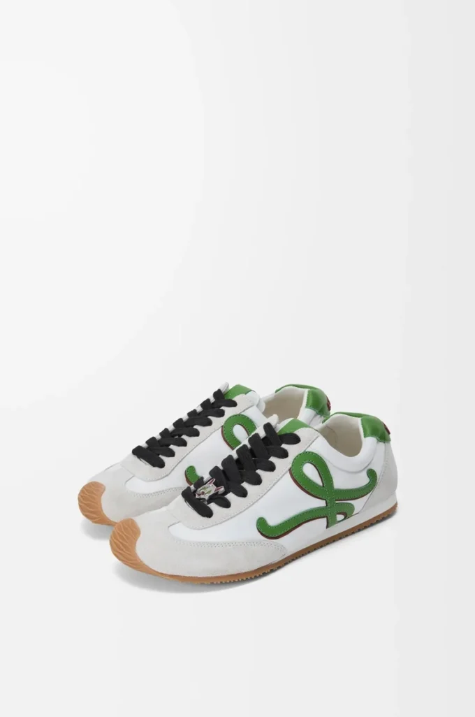 Ballet Runner 2.0 aus Nylon und Kalbsleder Weiß/Grasgrün/Dunkelorange