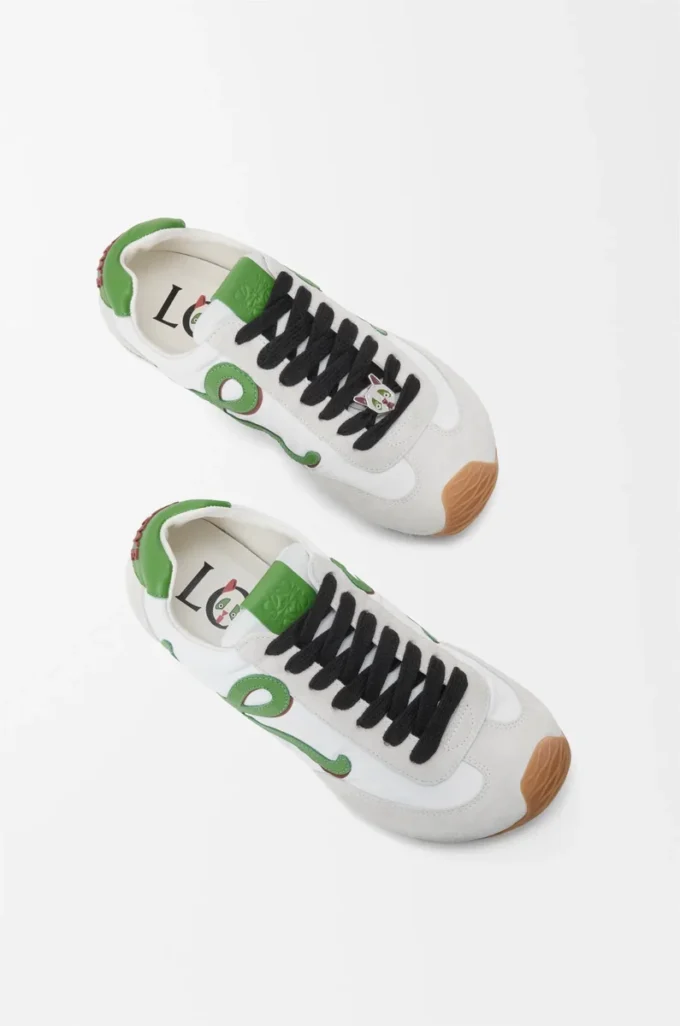 Ballet Runner 2.0 aus Nylon und Kalbsleder Weiß/Grasgrün/Dunkelorange
