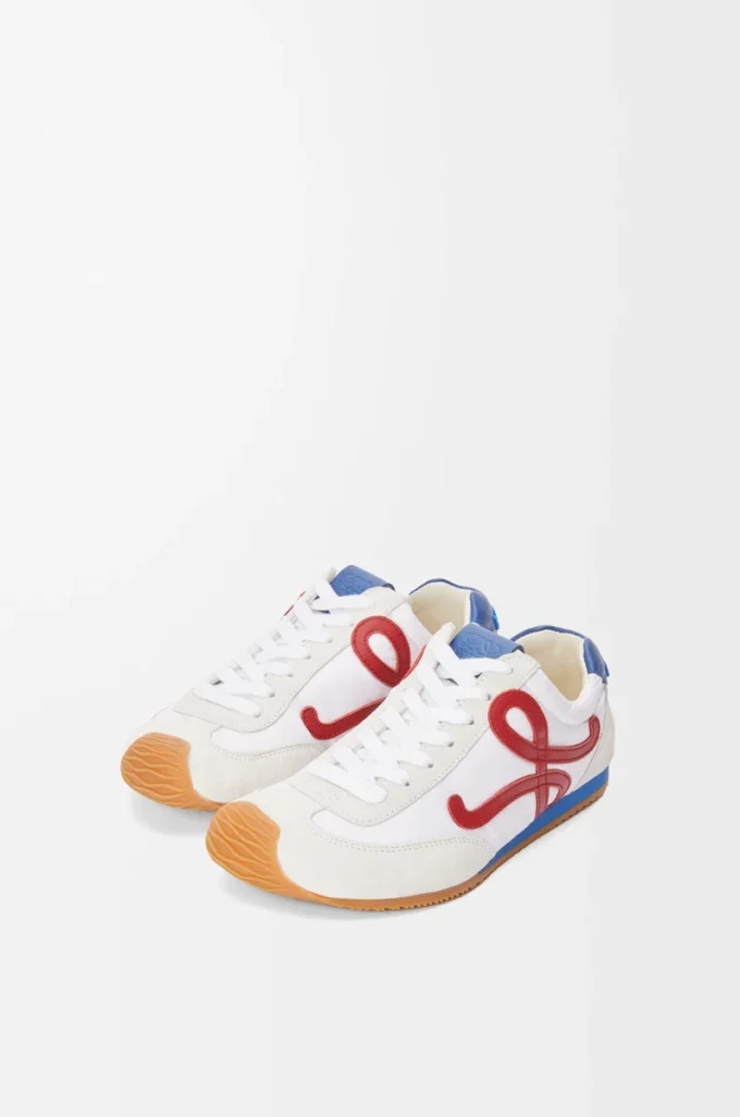 Ballet Runner 2.0 aus Nylon und Kalbsleder Weiß/Rot/Blau