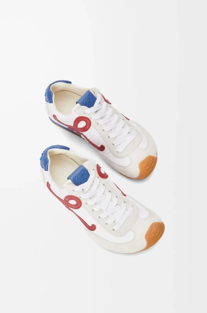 Ballet Runner 2.0 aus Nylon und Kalbsleder Weiß/Rot/Blau