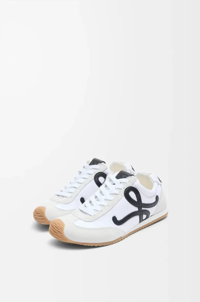 Ballet Runner 2.0 aus Nylon und Kalbsleder Weiß/Schwarz