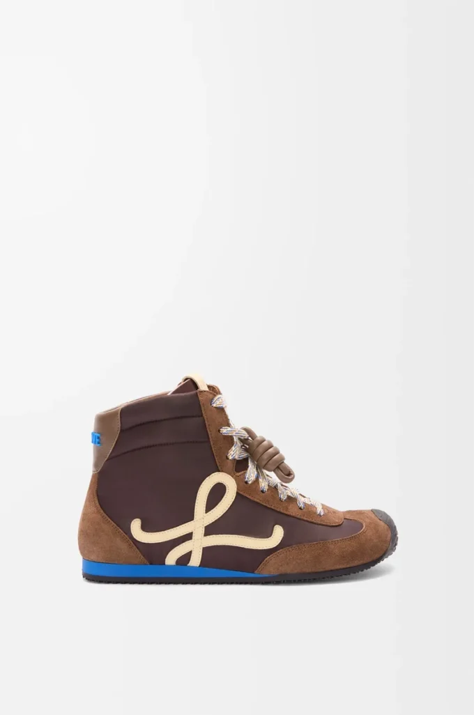 Ballet Runner 2.0 High-Top aus Nylon und Kalbsleder Braun/Gelb/Blau