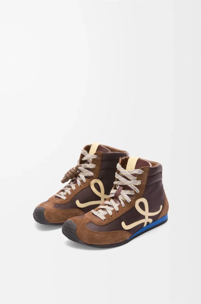 Ballet Runner 2.0 High-Top aus Nylon und Kalbsleder Braun/Gelb/Blau