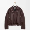 Ballon-Bikerjacke aus Nappalammleder Dunkelbraun