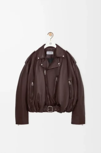 Ballon-Bikerjacke aus Nappalammleder Dunkelbraun