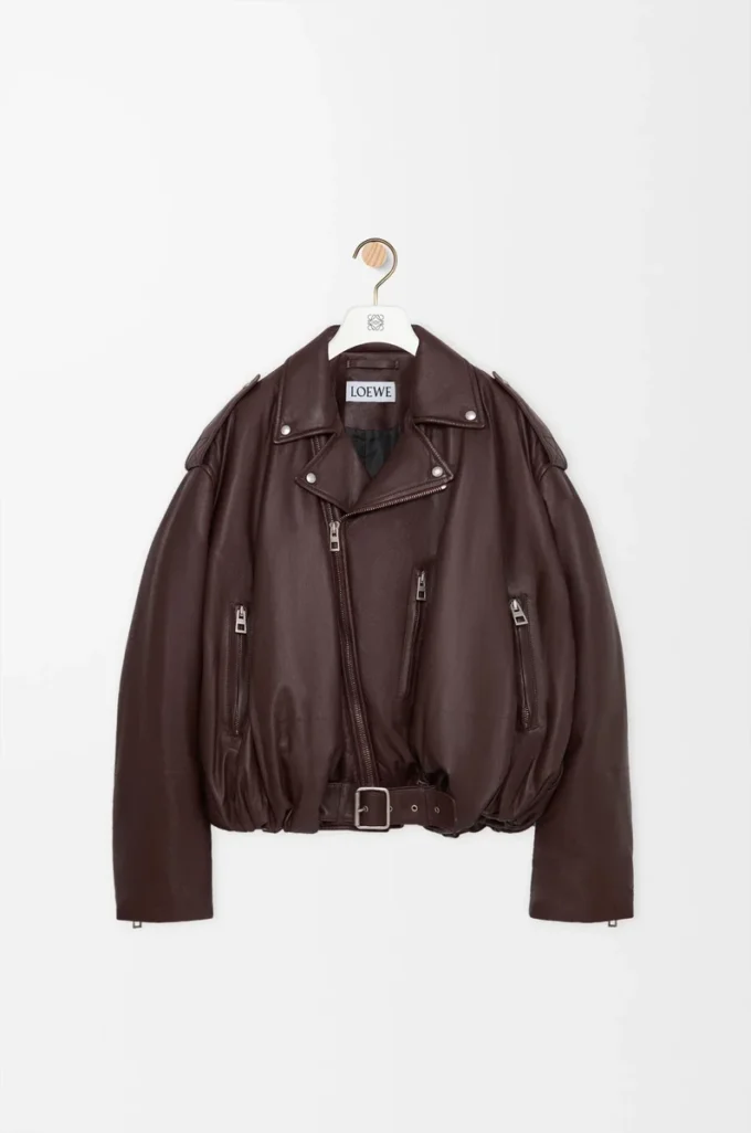 Ballon-Bikerjacke aus Nappalammleder Dunkelbraun