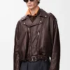 Ballon-Bikerjacke aus Nappalammleder Dunkelbraun