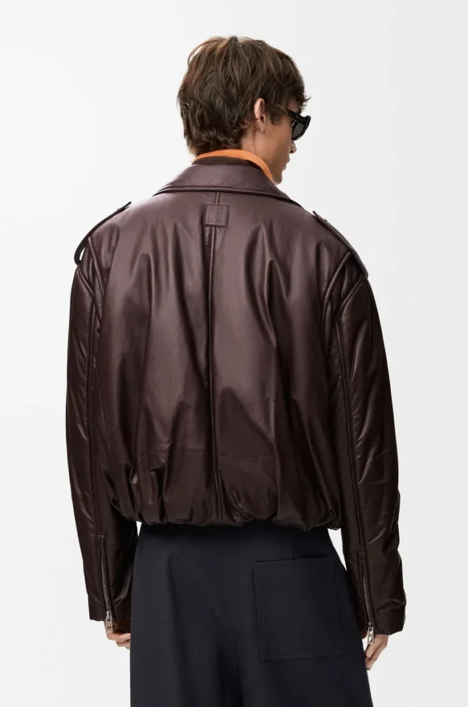 Ballon-Bikerjacke aus Nappalammleder Dunkelbraun