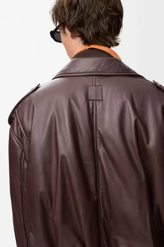 Ballon-Bikerjacke aus Nappalammleder Dunkelbraun
