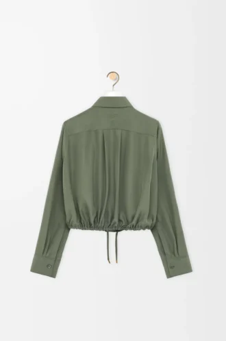 Ballonhemd aus Seide in Khaki-Grün