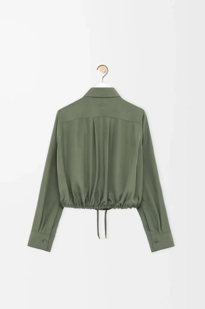 Ballonhemd aus Seide in Khaki-Grün