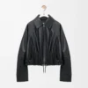 Ballonjacke aus schwarzem Nappalammleder