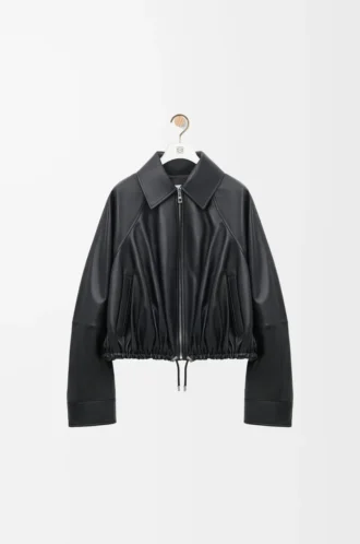 Ballonjacke aus schwarzem Nappalammleder