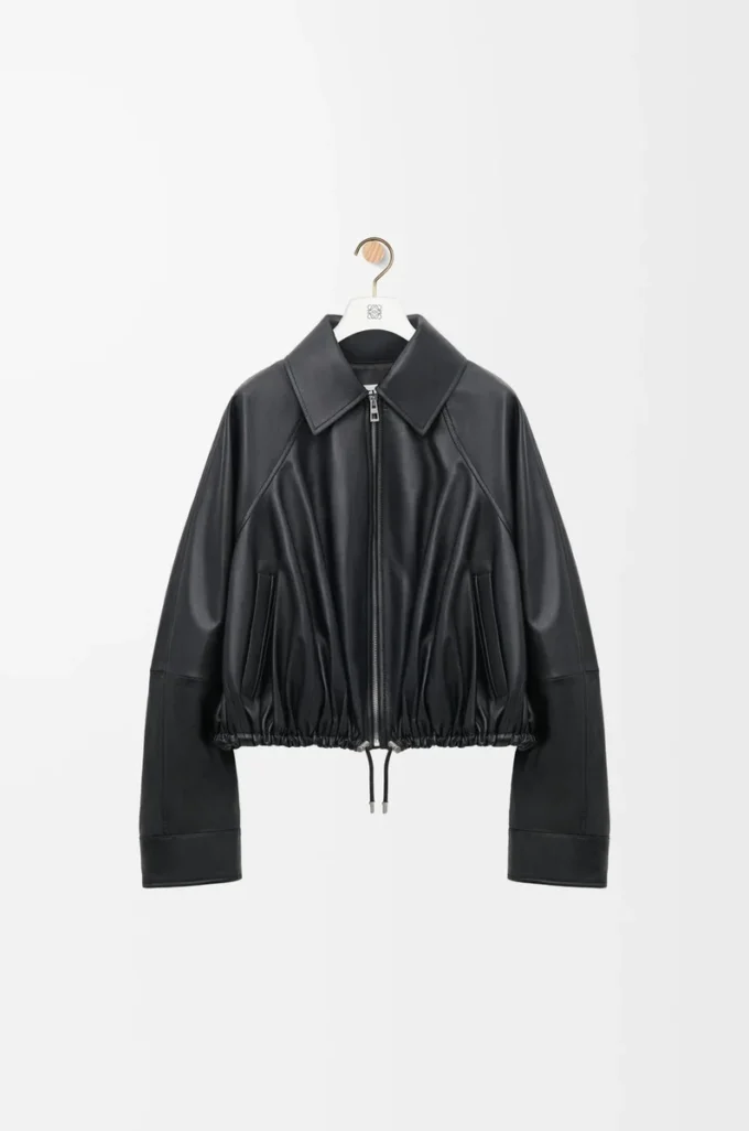 Ballonjacke aus schwarzem Nappalammleder