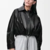 Ballonjacke aus schwarzem Nappalammleder