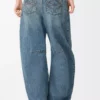 Barrel-Jeans aus Denim Washed Denim