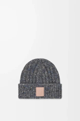 Beanie aus einer Mischung aus Wolle und Kaschmir Grau/Blau meliert