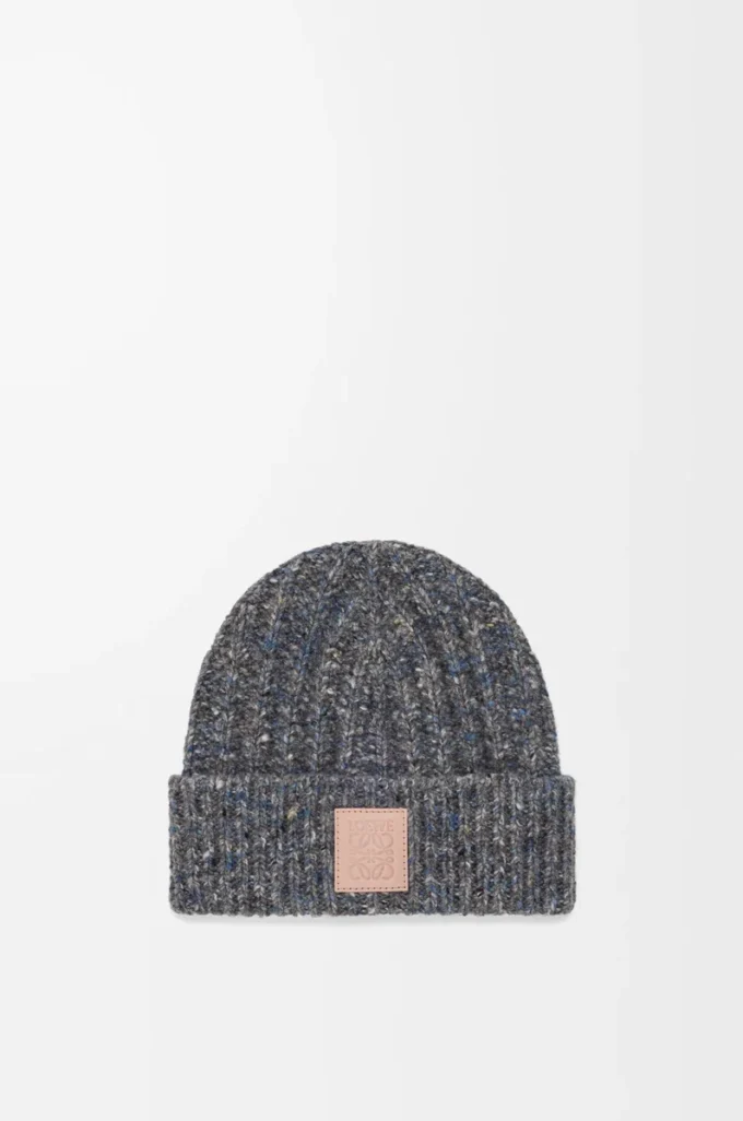 Beanie aus einer Mischung aus Wolle und Kaschmir Grau/Blau meliert
